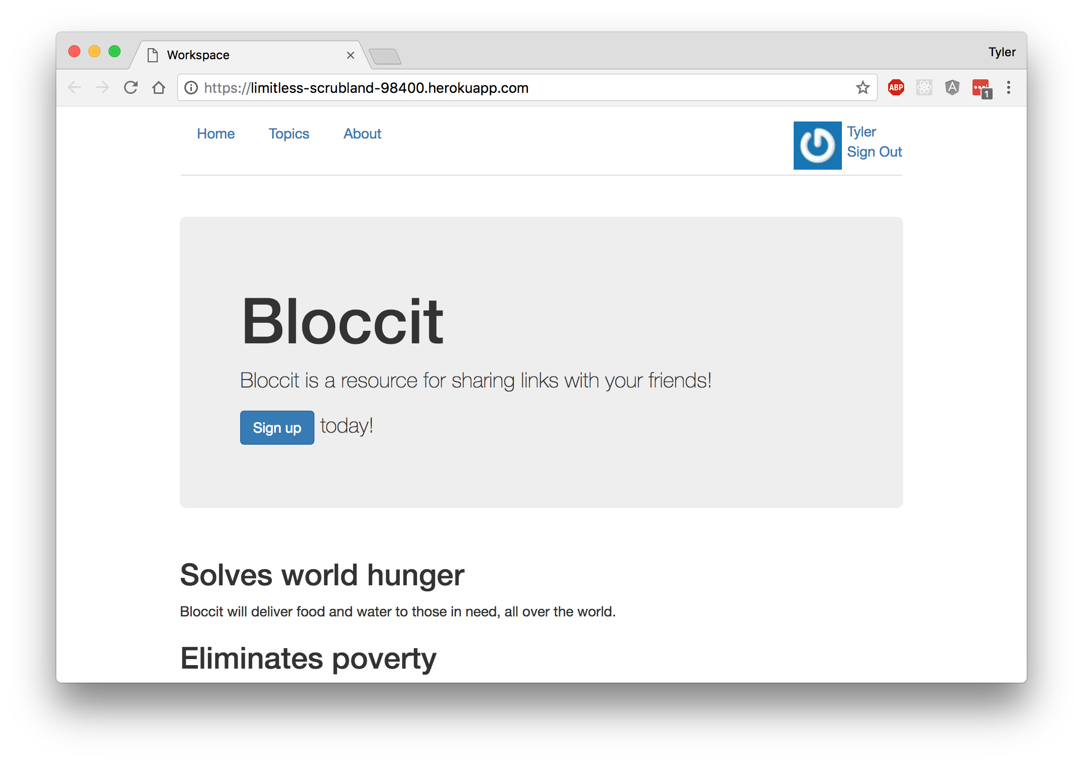 Bloccit Landing page